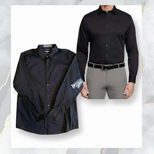 NWT! Kenneth Cole New York Button Up Dress Shirt BLACK Slim Fit Men's Size XL